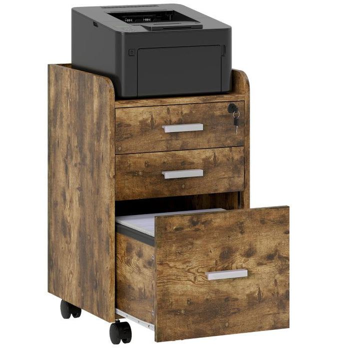 3 Drawer Filing Cabinet with Lock, Rolling File Cabinet with Edged Top for Letter, A4 Size, Hanging File Folders