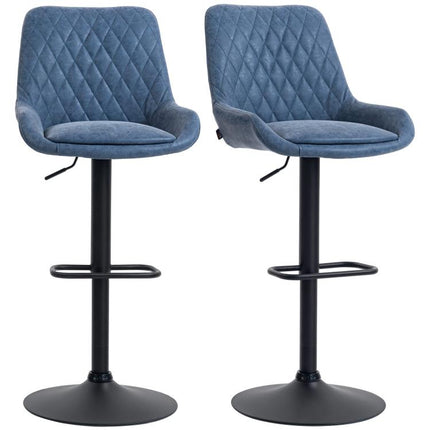 Set of Two Faux Leather Retro Bar Stools - Dark Blue