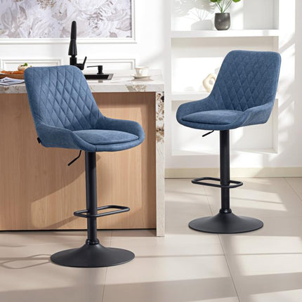 Set of Two Faux Leather Retro Bar Stools - Dark Blue