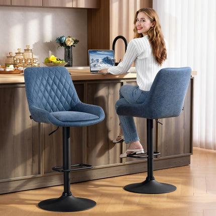 Set of Two Faux Leather Retro Bar Stools - Dark Blue