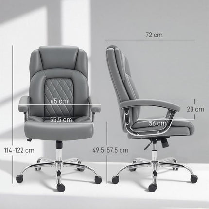 Big and Tall Office Chair 180kg with Spring Cushion, PU Leather - Grey