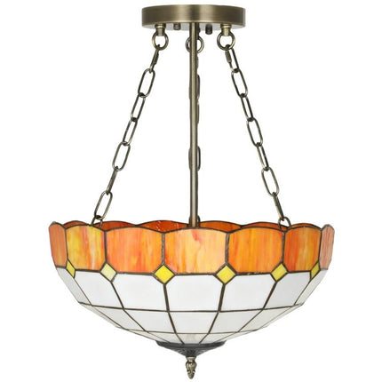 Tiffany Style Ceiling Light, Vintage Chandelier with 3 E27 Sockets, Semi Flush Mount for Living Room, Bulbs Not Included