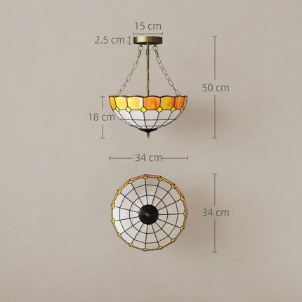 Tiffany Style Ceiling Light, Vintage Chandelier with 3 E27 Sockets, Semi Flush Mount for Living Room, Bulbs Not Included