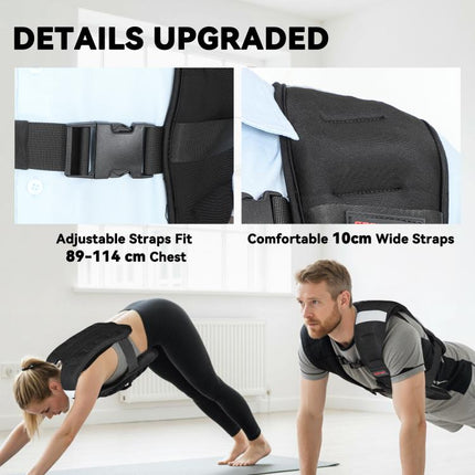 Weighted Vest, 10 kg Weight Vest with Adjustable Straps, Reflective Strips, Black