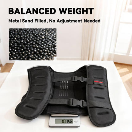 Weighted Vest, 10 kg Weight Vest with Adjustable Straps, Reflective Strips, Black