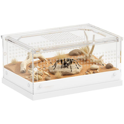 Acrylic Reptile Terrarium with Top Sliding Door, Vents, for Leopard Gecko, Hognose Snake, 30 x 20 x 15 cm