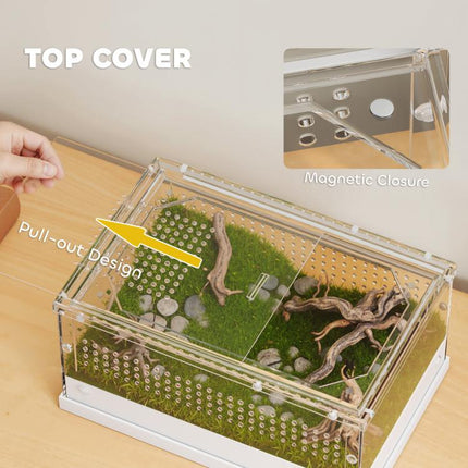 Acrylic Reptile Terrarium with Top Sliding Door, Vents, for Leopard Gecko, Hognose Snake, 30 x 20 x 15 cm