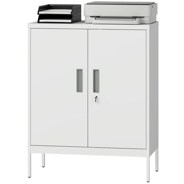 Metal Storage Cabinet with Lock and Adjustable Shelves - White