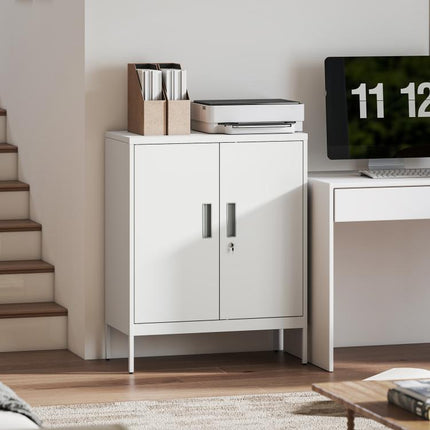 Metal Storage Cabinet with Lock and Adjustable Shelves - White