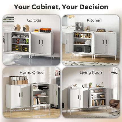Metal Storage Cabinet with Lock and Adjustable Shelves - White