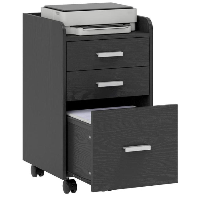 3 Drawer Filing Cabinet, Rolling File Cabinet with Edged Top for Letter, A4 Size, Hanging File Folders, Black