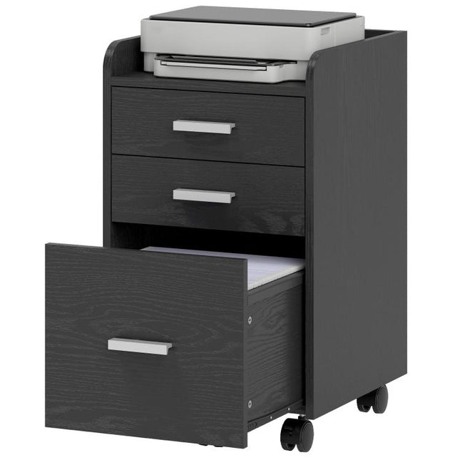 3 Drawer Filing Cabinet, Rolling File Cabinet with Edged Top for Letter, A4 Size, Hanging File Folders, Black