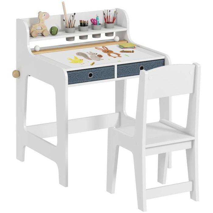 Art Table and Chair Set for children, Kids Art Desk and Chair Set with Storage Shelf and Drawers
