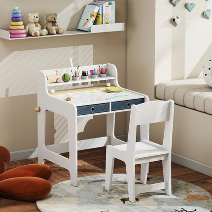 Art Table and Chair Set for children, Kids Art Desk and Chair Set with Storage Shelf and Drawers