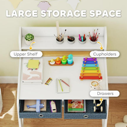 Art Table and Chair Set for children, Kids Art Desk and Chair Set with Storage Shelf and Drawers