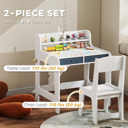 Art Table and Chair Set for children, Kids Art Desk and Chair Set with Storage Shelf and Drawers