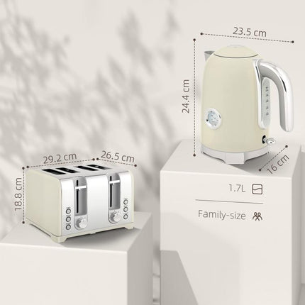Retro 3000W Kettle and Toaster Set - Grey