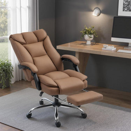 155 Degrees Reclining Faux Leather Swivel Office Chair - Brown