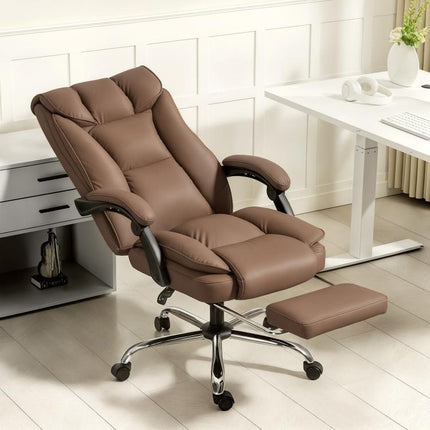 155 Degrees Reclining Faux Leather Swivel Office Chair - Brown