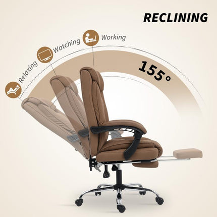 155 Degrees Reclining Faux Leather Swivel Office Chair - Brown