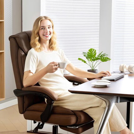155 Degrees Reclining Faux Leather Swivel Office Chair - Brown