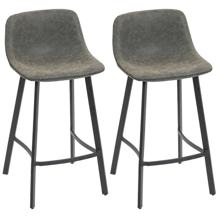 Bar Stools Set of 2, PU Leather Dining Stools with Backrest, Footrest, for Kitchen, Counter, Breakfast Bar, Grey