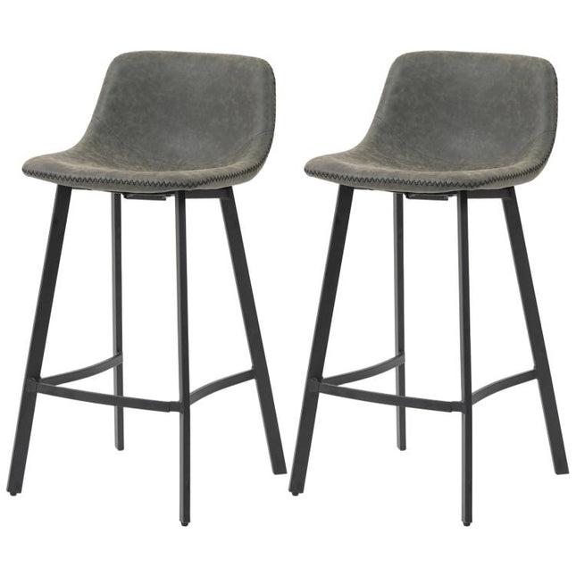 Bar Stools Set of 2, PU Leather Dining Stools with Backrest, Footrest, for Kitchen, Counter, Breakfast Bar, Grey