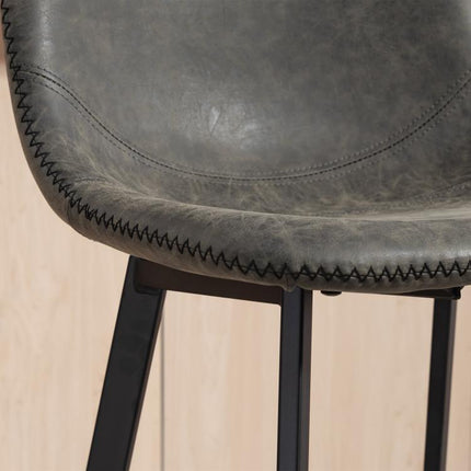 Bar Stools Set of 2, PU Leather Dining Stools with Backrest, Footrest, for Kitchen, Counter, Breakfast Bar, Grey