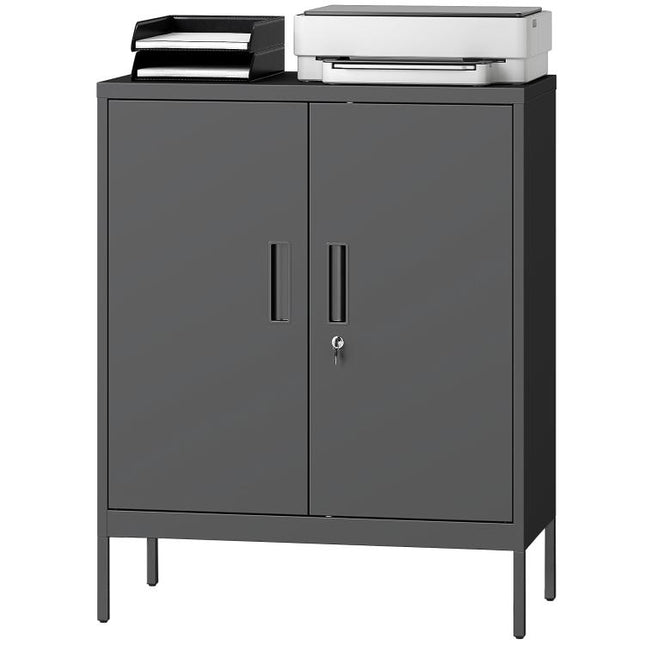 Metal Storage Cabinet with Lock and Adjustable Shelves - Black