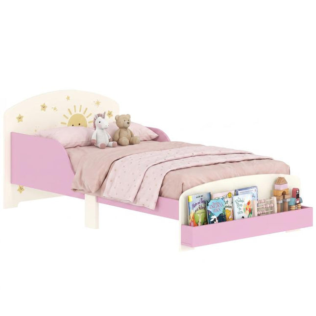 Toddler Bed with Storage, Guardrails, Sun Design, for Ages 3-8 Years, Fits 140 x 70cm Mattress,