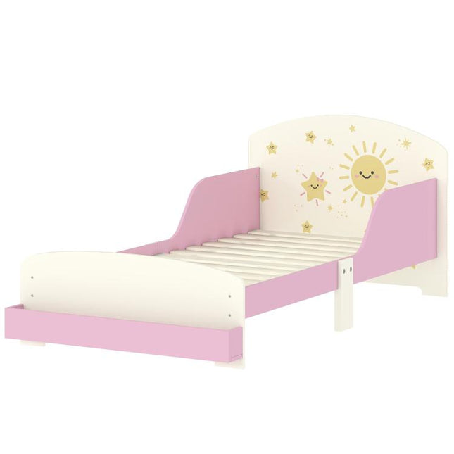 Toddler Bed with Storage, Guardrails, Sun Design, for Ages 3-8 Years, Fits 140 x 70cm Mattress,