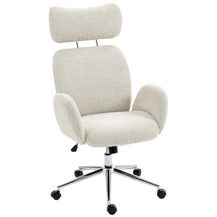 Office Chair with Adjustable Headrest, Spring Pack, Curved Line, Boucle Fabric - Pale Grey
