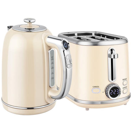 Polished Retro 40-100 DegreesC Kettle and Toaster Set - Cream