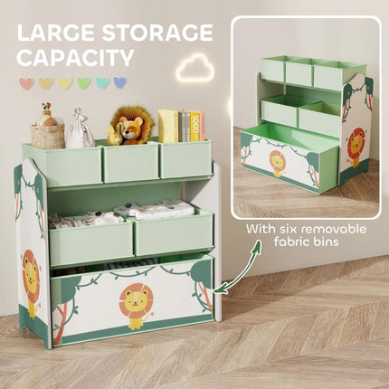 Kids Toy Storage Units, 3-Tier Toy Organiser Shelf with 6 Removable Boxes for Kids, Bedroom, Playroom, Green