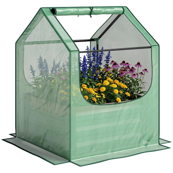 61 x 61cm Garden Planter Bed, with Cover - Green and Silver