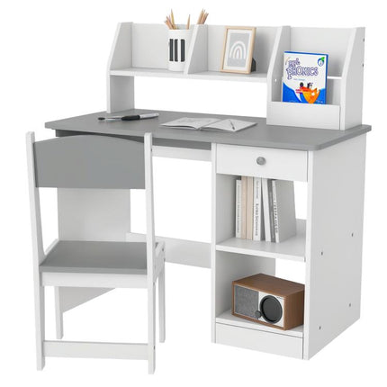 Two-Piece Kids Desk and Chair Set with Storage, for Ages 5-8 Years - Grey