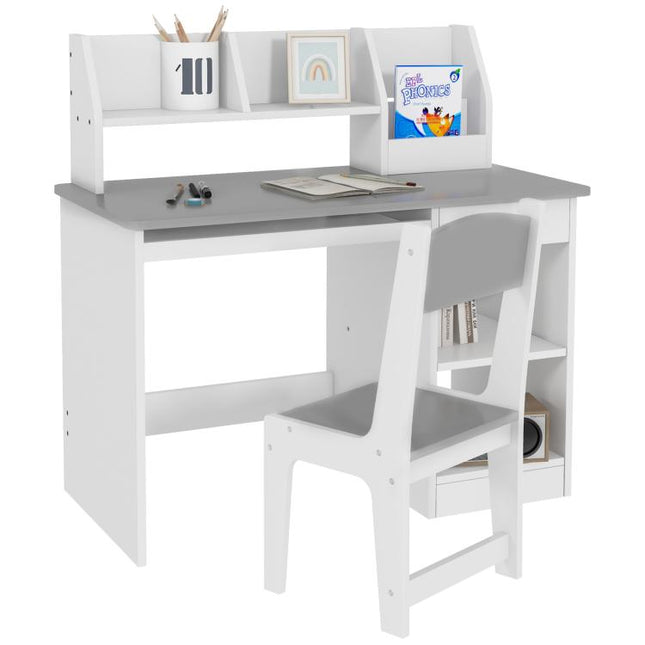Two-Piece Kids Desk and Chair Set with Storage, for Ages 5-8 Years - Grey