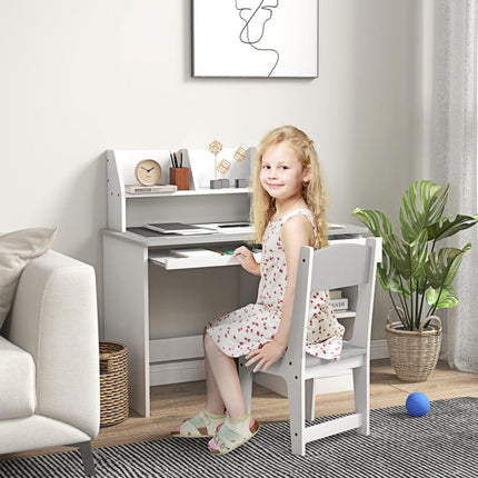 Two-Piece Kids Desk and Chair Set with Storage, for Ages 5-8 Years - Grey
