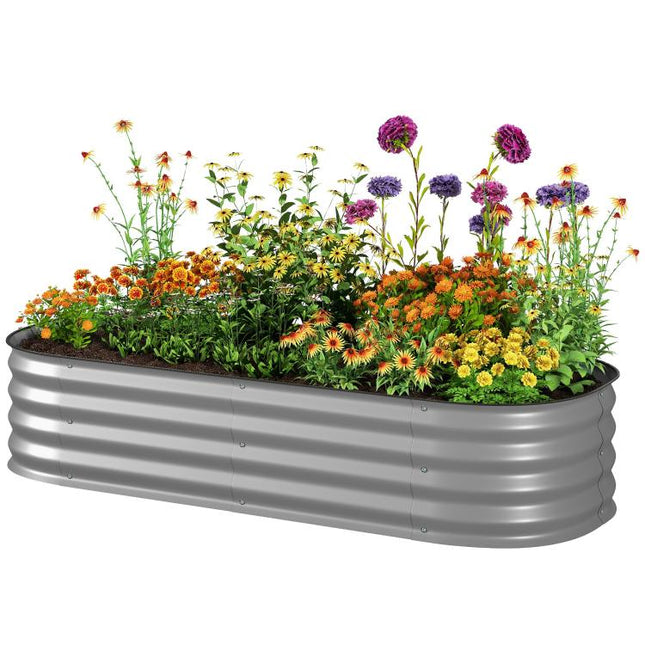 Galvanised Raised Garden Bed, Metal Planter Box with Safety Edging, for Flowers, Herbs, Succulents, Silver