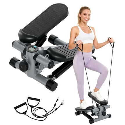 Mini Stepper, Compact Step Machine Exerciser for Home Workouts, with Resistance Bands, LCD Monitor, Non-Slip Pedals