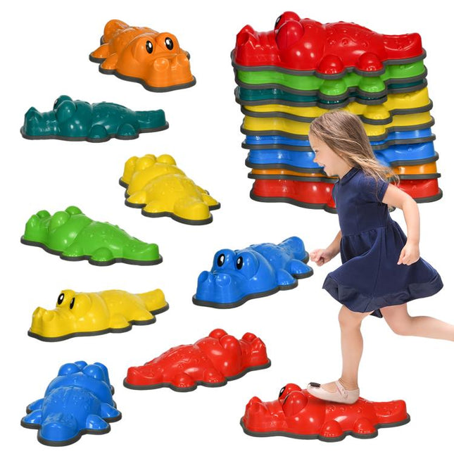 9PCs Kids Stepping Stones, Crocodile-Designed Sensory Toys, with Anti-Slip Edge Balance River Stones
