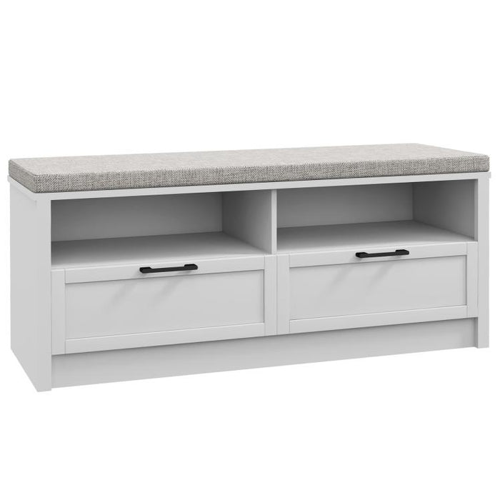 Shoe Bench with Removable Cushion, Shoe Storage Bench with Padded Seat, Open Compartments and Drawers for Entryway Hallway