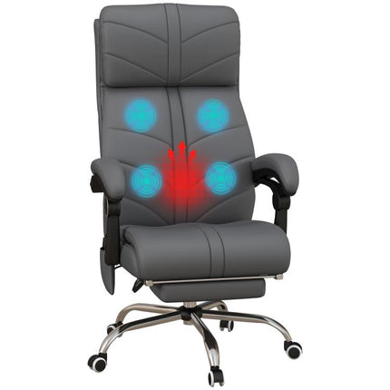 High Back Vibration Massage Office Chair, Heated Reclining PU Leather Computer Chair with Footrest, Grey