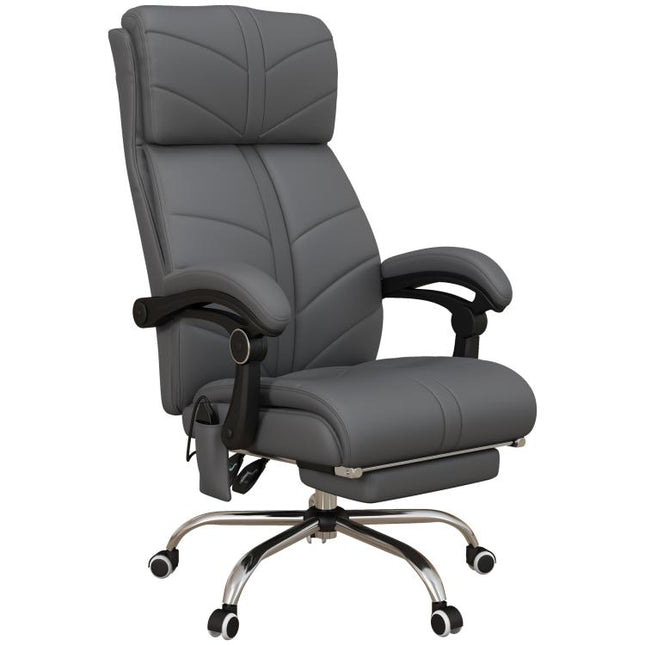High Back Vibration Massage Office Chair, Heated Reclining PU Leather Computer Chair with Footrest, Grey