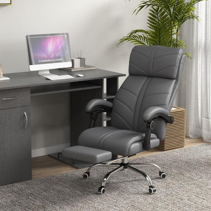 High Back Vibration Massage Office Chair, Heated Reclining PU Leather Computer Chair with Footrest, Grey