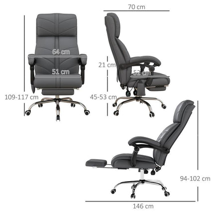 High Back Vibration Massage Office Chair, Heated Reclining PU Leather Computer Chair with Footrest, Grey