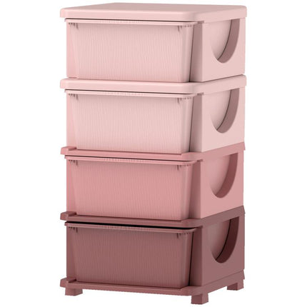 Four-Tier Kids Storage Boxes, with Four Drawers, Pink