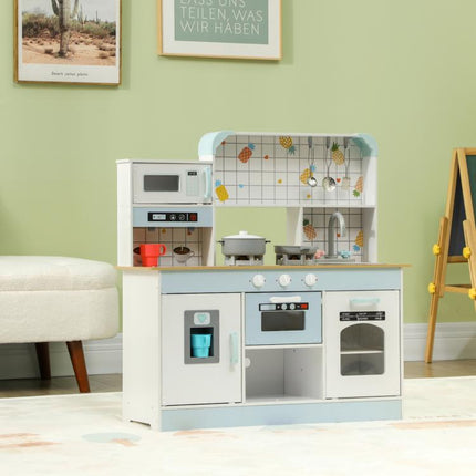 Toy Kitchen, Pretend Role Play Kitchen with Hob, Sound, Light, Coffee Machine, Ice Maker, Microwave