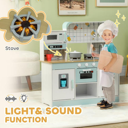 Toy Kitchen, Pretend Role Play Kitchen with Hob, Sound, Light, Coffee Machine, Ice Maker, Microwave
