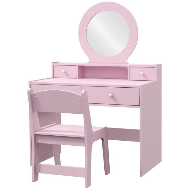 Kids Dressing Table Set Kids Make up Table with Stool and Mirror, Storage Drawers, Gift for Aged 3-8